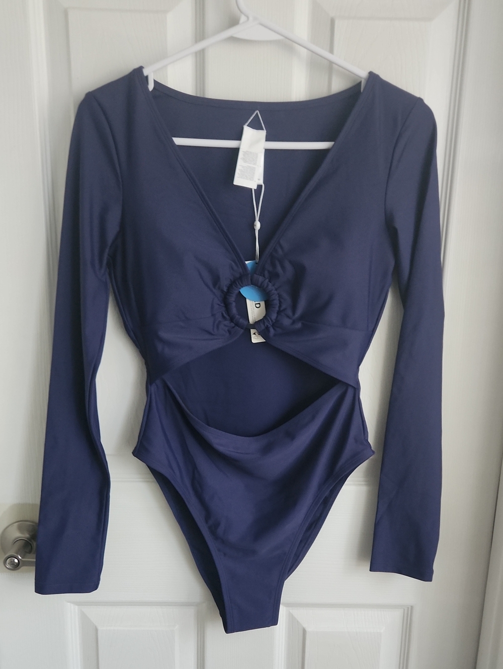 Cupshe Navy Long Sleeve Cutout One-Piece Swimsuit